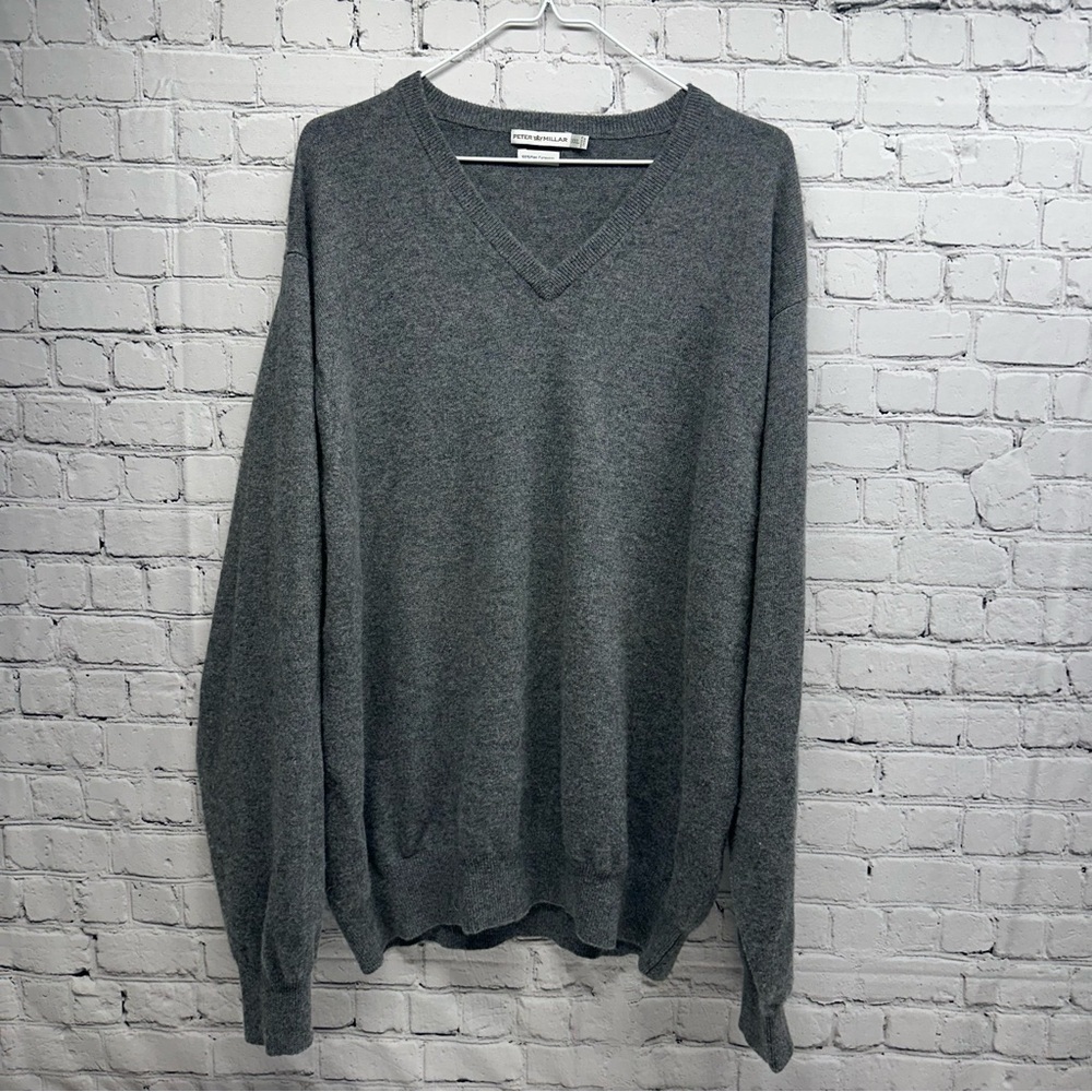 Peter Millar Charcoal V-Neck Men's 100% pure cashmere Sweater Sz XXL